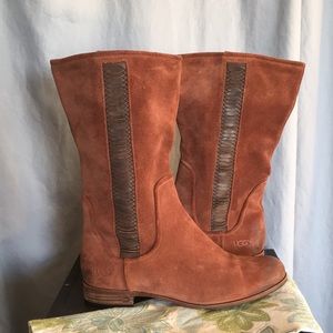 UGG boots suede riding red brown wood heel low excellent condition 8 womens